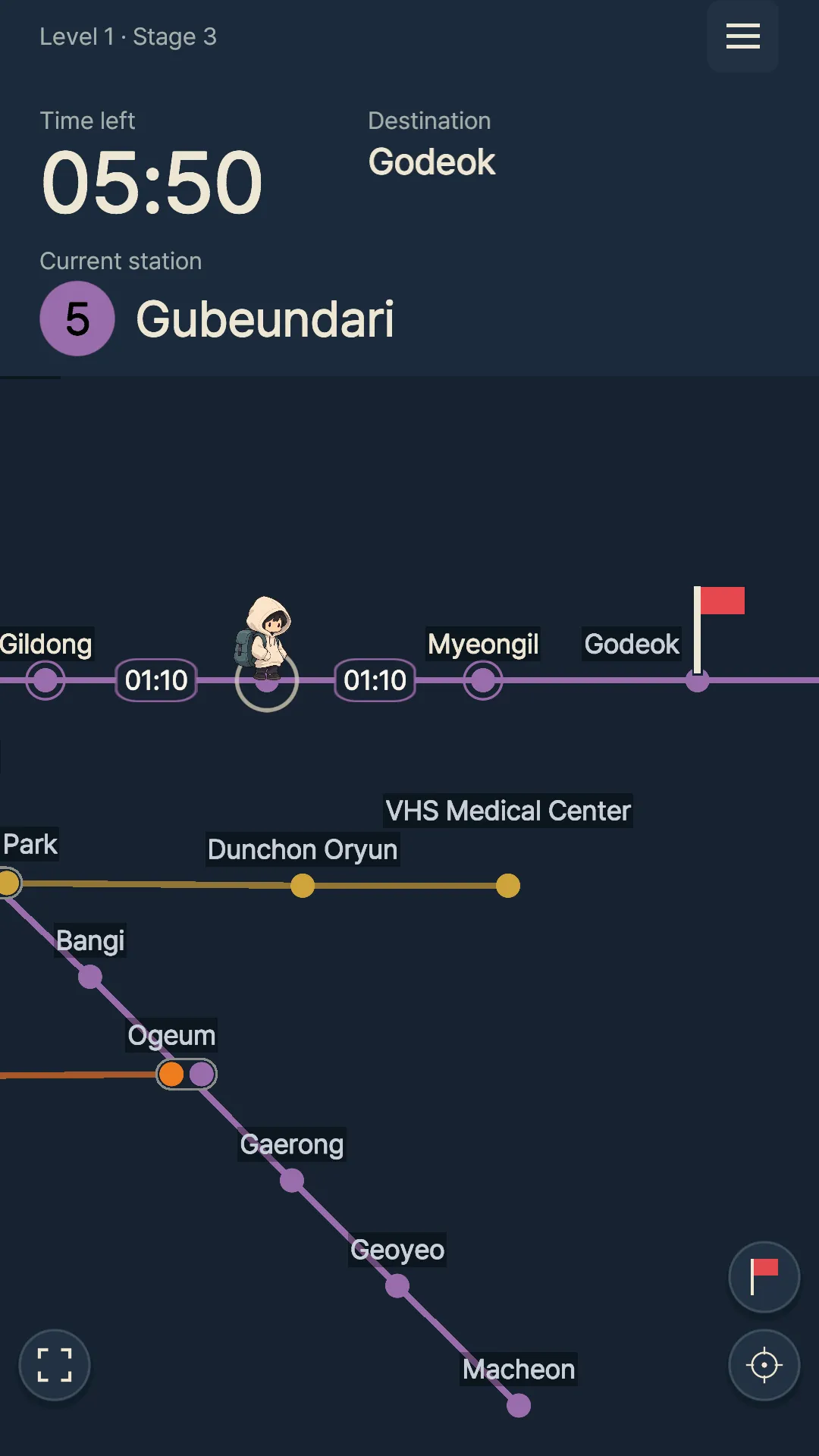 The route from Gubeundari to Godeok with 5 minutes 50 seconds remaining